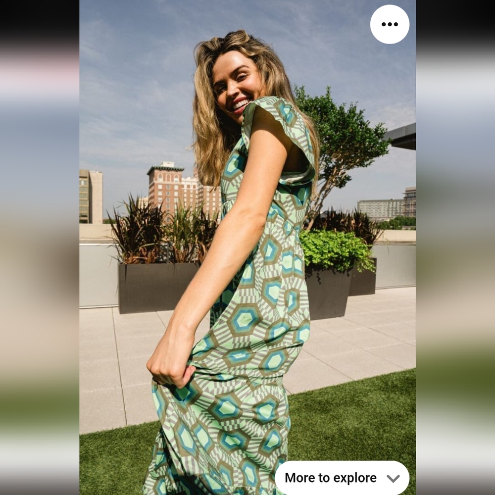 ☘️ NEW 100% Cotton Briton Court Jenny Geo Dress In Limelight, Small - Picture 2 of 10